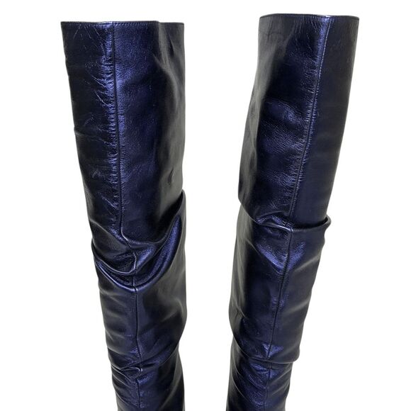 Christian Louboutin Epic Trotta 70MM Blue Metallic Leather Knee High Boots 37.5 - Picture 8 of 14